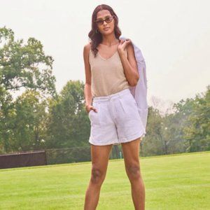 Ecru Sorrento Double Weave‎ Cuffed Short in White Crinkle, Size 14, NWT